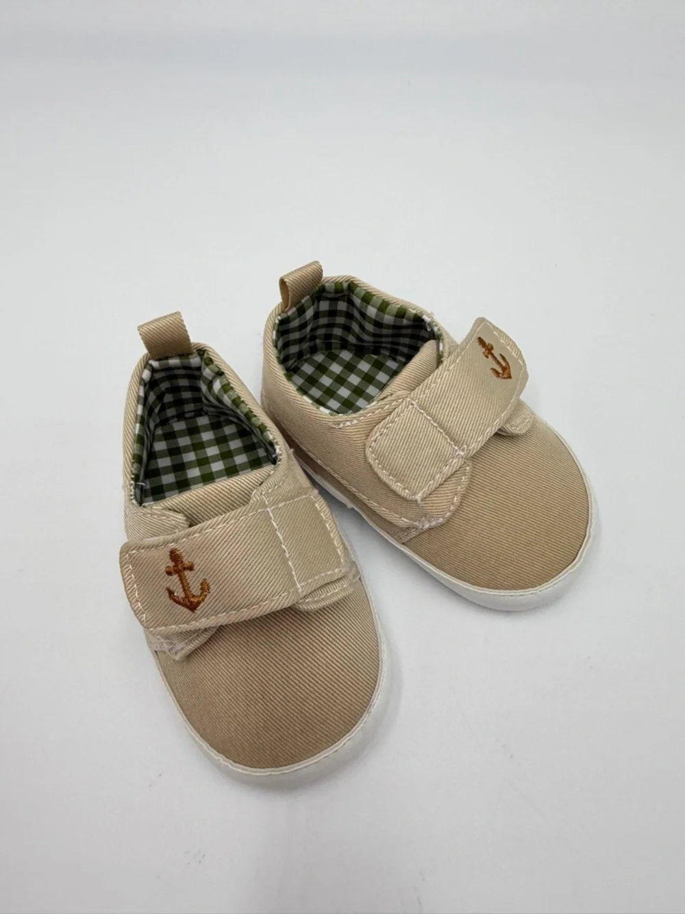Tommy Bahama Beige Canvas Baby Shoes with Anchor Embroidery